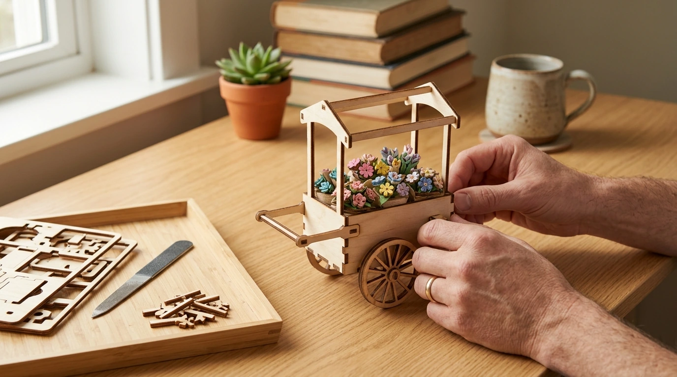Blossom Cart 3D Wooden Puzzle: Build a Floral Display