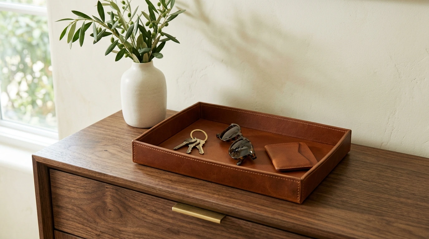 Leather Catchall Tray: European Style for Calm Surfaces