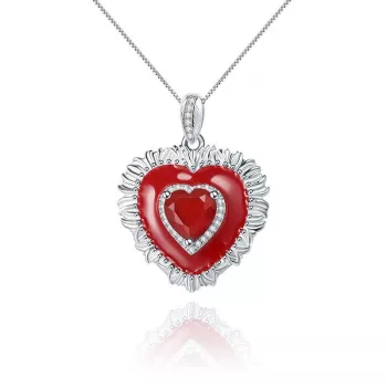 Red Agate Heart Pendant: 925 Silver Vintage Style